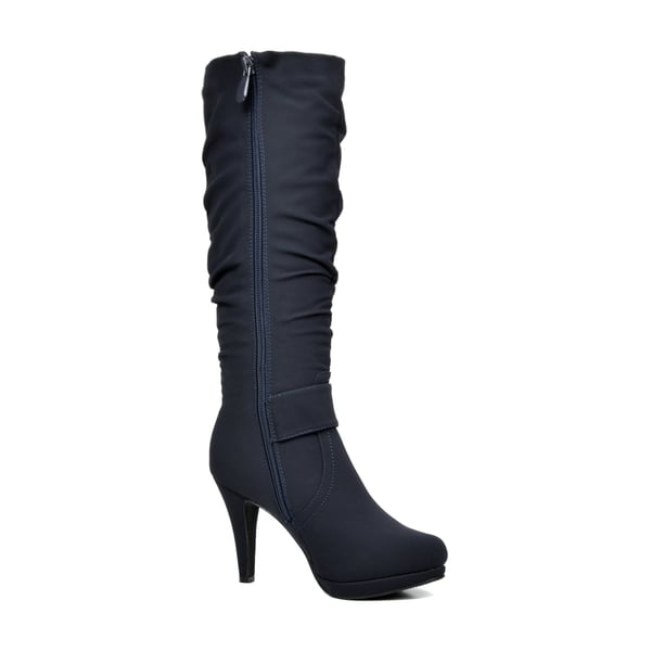 Women's Winter High Heel Knee High Boots - DARK BLUE - 4